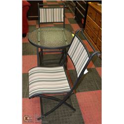 BISTRO GLASS TOP TABLE WITH 2 FOLDABLE CHAIRS