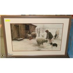 SHEEP THEMED MATTED FRAMED PICTURE
