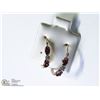 Image 1 : 3) 9KT GOLD GARNET & DIAMOND HOOP EARRINGS