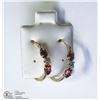 Image 2 : 3) 9KT GOLD GARNET & DIAMOND HOOP EARRINGS