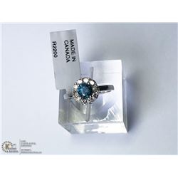 8) 10KT W. GOLD BLUE DIAMOND W/SIDE DIAMOND RING