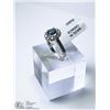 Image 3 : 8) 10KT W. GOLD BLUE DIAMOND W/SIDE DIAMOND RING