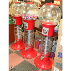 LOT OF 3- 5FT TALL RED SPIRAL COIN OP GUMBALL