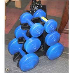 SET OF WEIGHTS WITH STAND - 2 10LB, 2-5LB & 2-2.5L