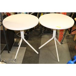 2 WHITE METAL ROUND TABLES