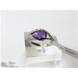 42) 14KT GOLD AMETHYST & CUBIC ZIRCONIA RING