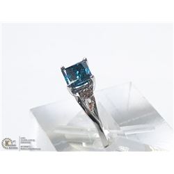 45) 10KT GOLD BLUE DIAMOND W/ SIDE DIAMONDS RING