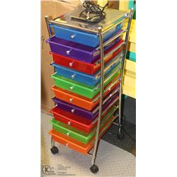 10 DRAWER STORAGE CART W/ORGANIZER TOP - 3'H X
