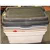 Image 1 : LOT OF 4- 114L LARGE RUBBERMAID TOTES WITH LIDS.