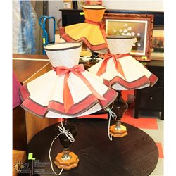 3PC DECORATIVE VINTAGE LAMPS WITH FRINGED FABRIC