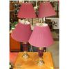 Image 1 : 4PC BURGUNDY AND BRASS LAMP SET INCL 2 TABLE & 2