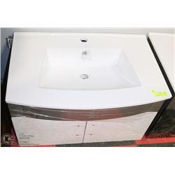 WALL MOUNT VANITY, STAINLESS WITH WHITE DOORS