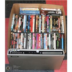 LARGE FLAT OF DVD MOVIES & DVD PLAYER