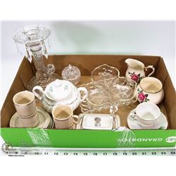 VINTAGE CANDLE HOLDER, SUGAR BOWL & CREAMER,