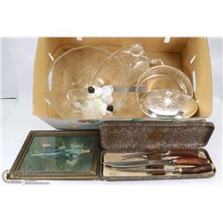 BLUE BOY PICTURE WITH PUNCH BOWL SET, DECANTER AND