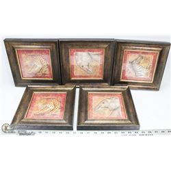 BOX W/5-PC WOOD FRAMED SAFARI PICTURE