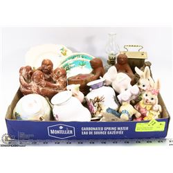 ESTATE BOX OF CHINA CUPS & MISC. DECORATIONS