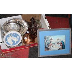 FLAT OF SILVERWARE, COPPER AND MORE