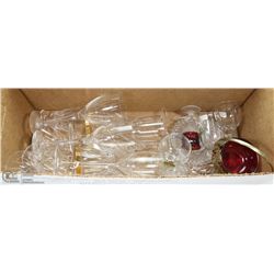 BOX OF CRYSTAL GLASSES, INCLUDES RCMP GLASSES ETC