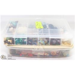 2 CONTAINERS OF BEADING & CRAFTING SUPPLIES.