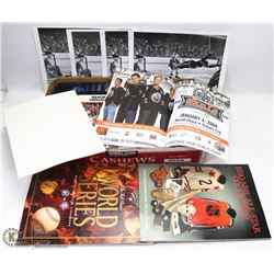 BOX OF HOCKEY MEMORABILIA INCL PICTURES, BOOKS,
