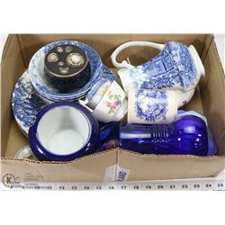 FLAT OF ASSORTED BLUE CHINA, INCLUDES SHAKESPEARE