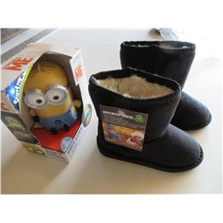 Microfiber Childrens Boots size 4/5 & Despicable Me toy