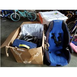 LARGE BOX OF LUST PROPERTY ITEMS AND CAR SEATS