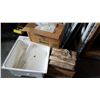 Image 1 : PVC WASH TUB AND BOX OF PLASTIC FORKS AND BASEBALL BASES