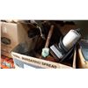 Image 1 : VINTAGE BLOW TORCH AND BOX OF HAND TOOLS