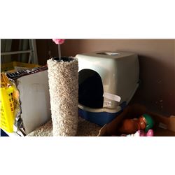 CAT SCRATCHING POST AND LITTER BOX
