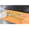 Image 1 : FIRST NATIONS CARVED FEATHER AND DRUM AND LEATHER WHIP AND ROLLER