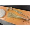 Image 3 : FIRST NATIONS CARVED FEATHER AND DRUM AND LEATHER WHIP AND ROLLER