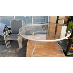 ROUND GLASSTOP PATIO TABLE AND 4 CHAIRS