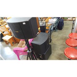 DTECHPRO D T 59 W/ 2 DTECHPRO SP62 SPEAKERS W/ STAND AND DVD KARAOKE MACHINE