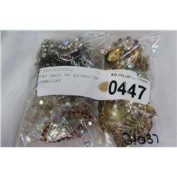 TWO BAGS OF RHINESTONE JEWELLRY