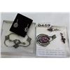 Image 1 : AMETHYST MARCASITE NECKLACE EARRINGS AND BRACELET SET AND STERLING EARRINGS AND PENDANT