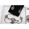 Image 2 : AMETHYST MARCASITE NECKLACE EARRINGS AND BRACELET SET AND STERLING EARRINGS AND PENDANT