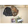 Image 1 : TWO VINTAGE BASEBALL GLOVES AND COLLECTIBLE HOCKEY CARDS