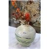 Image 1 : FARM SCENE POTTERY VASE AND ARTIFICIAL FLOWERS