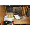 Image 1 : SHELF LOT OF SILVER PLATE CRYSTAL AND ENGLISH COFFEE MUGS ETC