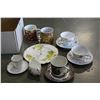 Image 1 : BOX OF VARIOUS CHINA TEACUPS, SAUCERS, AND COOKIE SERVER