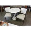 Image 1 : WHITE DESIGNER TABLE 2 WOOD AND VINYL CHAIRS