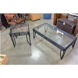 BLACK GLASSTOP COFFEE AND END TABLE