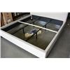 Image 3 : NEW ASHLEY KINGSIZE FABRIC PANEL PLATFORM BEDFRAME WITH BRASS NAILHEAD DESIGN, RETAIL $1499