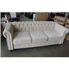 Image 2 : NEW ASHLEY BEIGE TUFTED AND STUDDED MODERN FABRIC SOFA, RETAIL $1699
