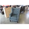 Image 1 : NEW ASHLEY CHARCOAL ACCENT CHAIR, TUFTED WITH NAILHEAD, WINGBACK DESIGN RETAIL $1398