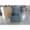 Image 2 : NEW ASHLEY CHARCOAL ACCENT CHAIR, TUFTED WITH NAILHEAD, WINGBACK DESIGN RETAIL $1398
