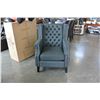 Image 1 : NEW ASHLEY CHARCOAL ACCENT CHAIR, TUFTED WITH NAILHEAD, WINGBACK DESIGN RETAIL $1398