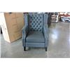 Image 2 : NEW ASHLEY CHARCOAL ACCENT CHAIR, TUFTED WITH NAILHEAD, WINGBACK DESIGN RETAIL $1398